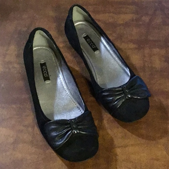 ECCO Black Suede Leather Bow Ballet Flats Comfy Classic Dressy 37 - Picture 5 of 16
